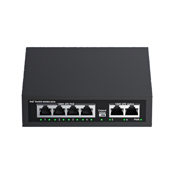 100Mbps 4-port PoE + 2 100Mbps network ports